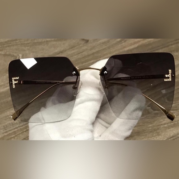 Fendi F Monogram Rimless Metal Butterfly Sunglasses Black - Picture 5 of 6